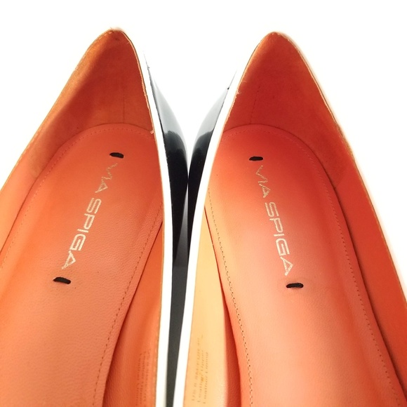 VIA SPIGA EDINA Flats Loafers Black White Patent - Picture 8 of 12